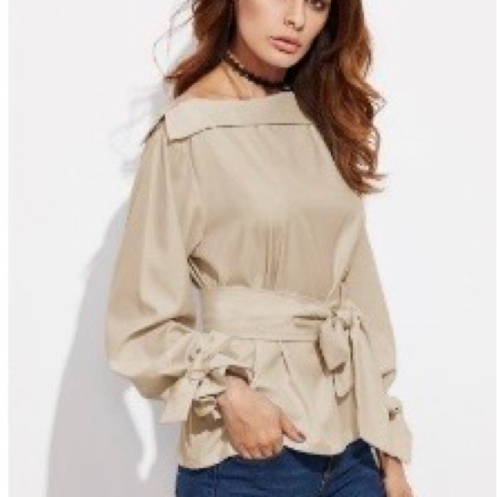 Chic Beige Wrap Blouse